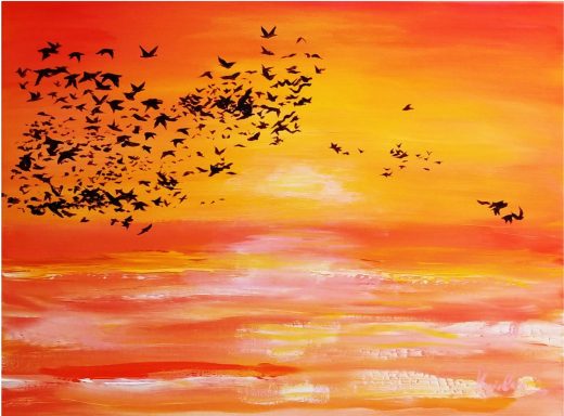 Flock of Birds at Sunrise 18x24