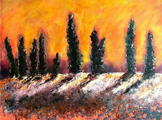 Ten Trees on a Hill 18x24